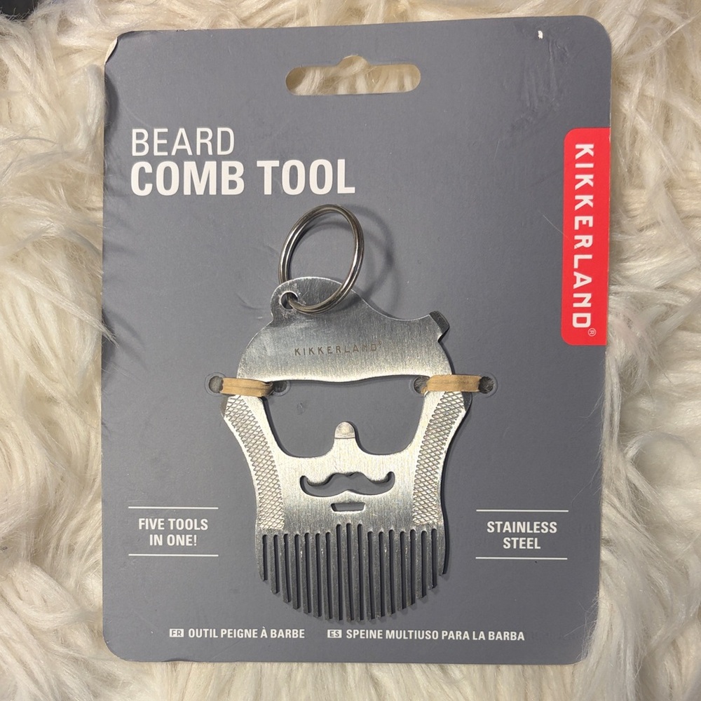Kikkerland Stainless Steel Beard Comb multi Tool